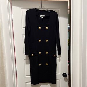 Vintage St. John Elegant Black Dress with Gold buttons